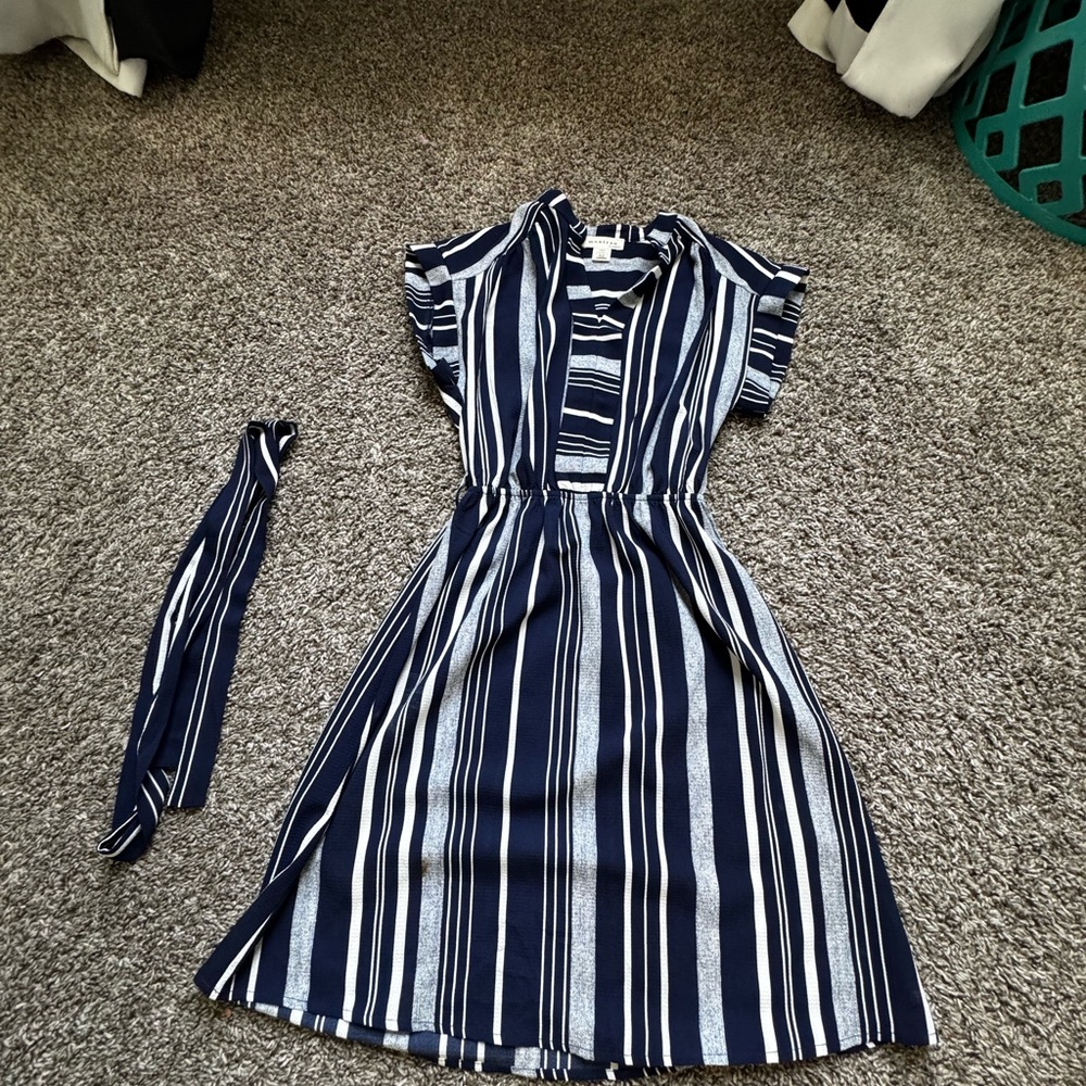 Monteau Blue and White Buttoned Jumpsuit with Flutter Sleeves